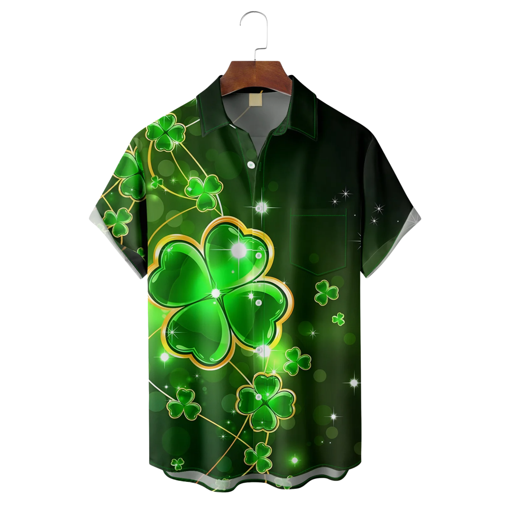 Irish Parade Green St. Patrick's Day Lucky Clover Hawaiian Golf Shirt, St Paddy's Day Tropical Vibe Men's Golf Shirt