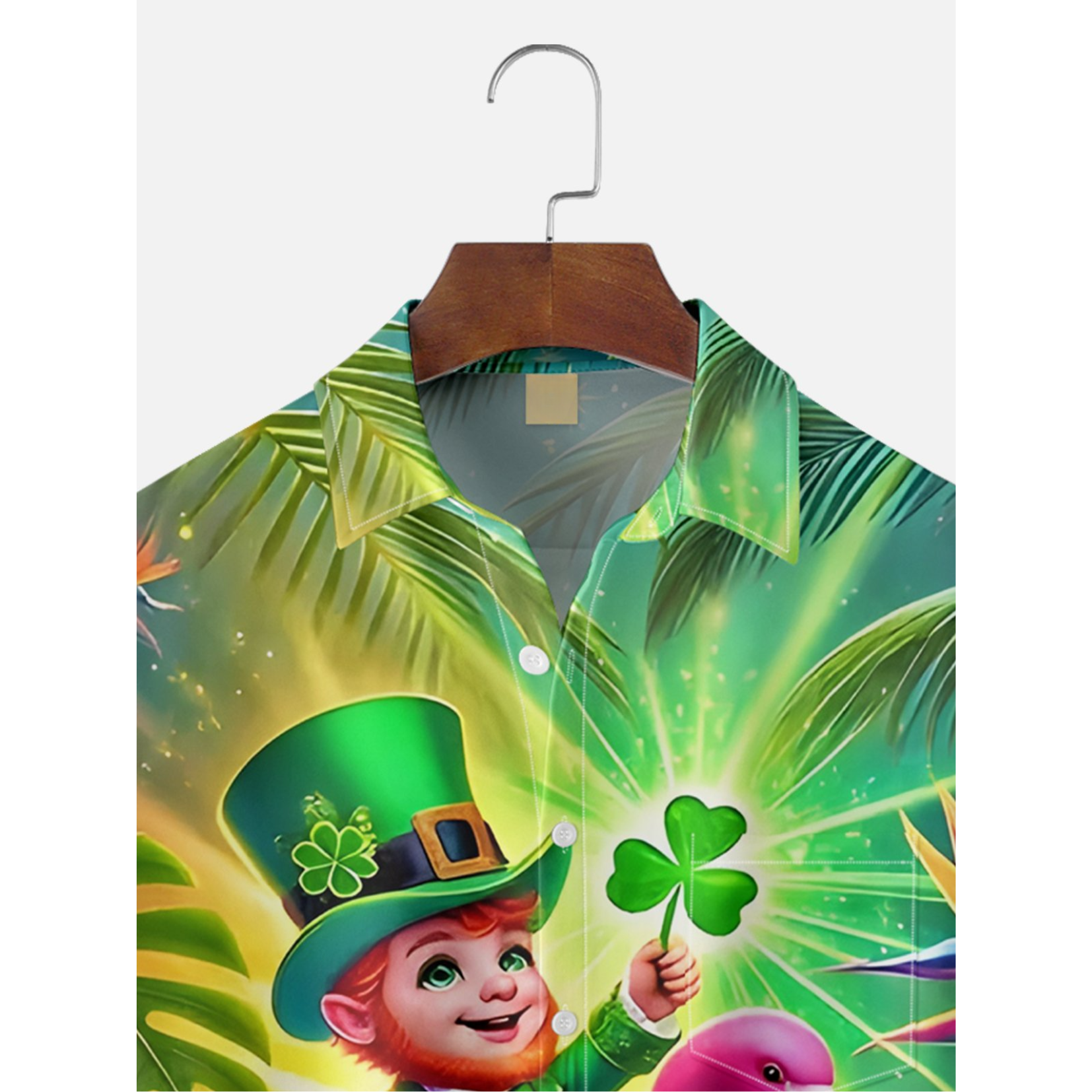 St. Patrick's Day Pygmy Hawaiian Flamingo Hawaiian Golf Shirt, St Paddy's Day Tropical Vibe Men's Golf Shirt