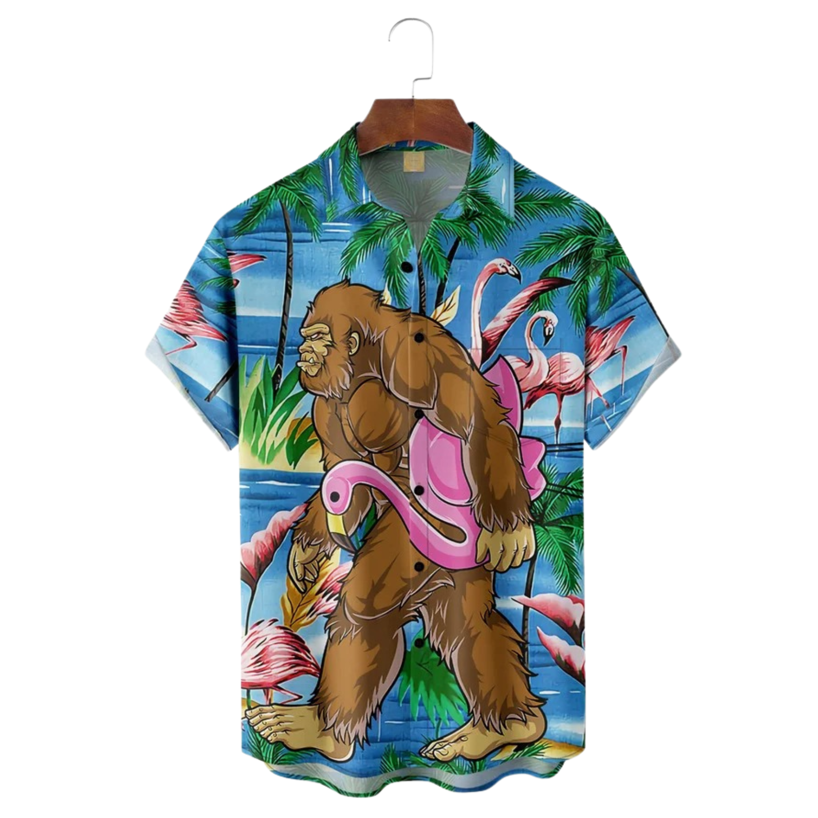 Bigfoot Flamingo Hawaiian Golf Shirt,  Men's Golf Shirt, Tropical Vibe Funny Golf Shirt