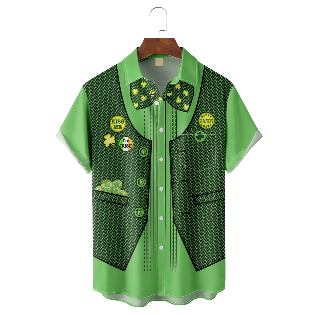 Green St. Patrick's Day Lucky Clover Gold Coins Hawaiian Golf Shirt, Tropical Vibe Men's Golf Shirt
