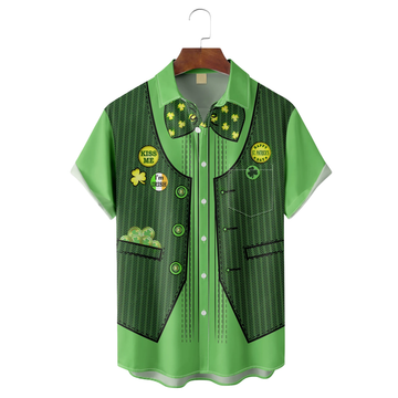 Green St. Patrick's Day Lucky Clover Gold Coins Hawaiian Golf Shirt, Tropical Vibe Men's Golf Shirt