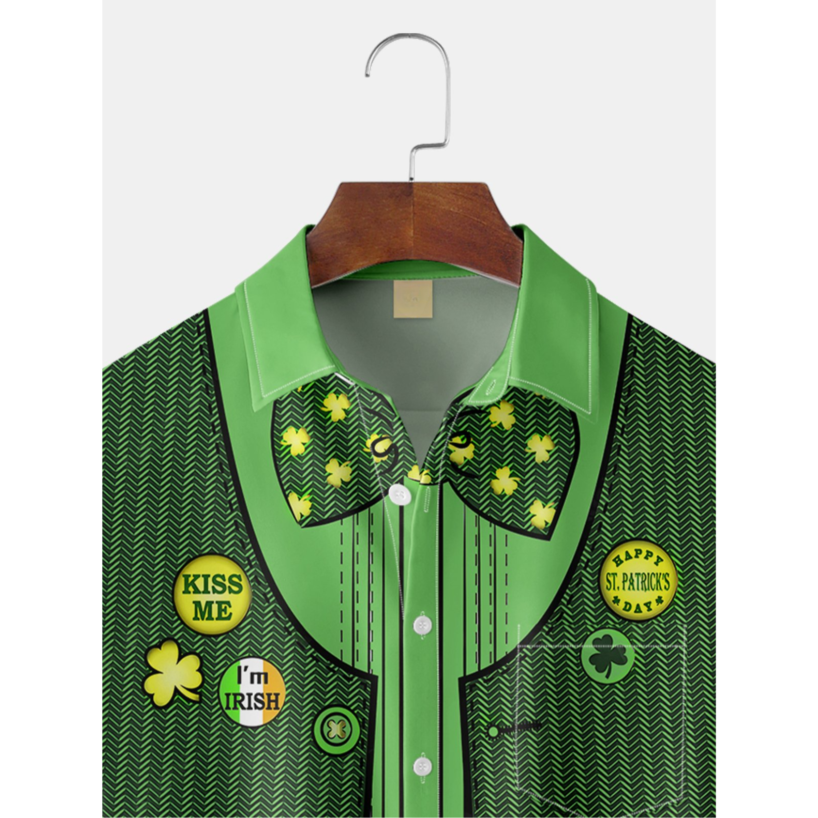 Green St. Patrick's Day Lucky Clover Gold Coins Hawaiian Golf Shirt, Tropical Vibe Men's Golf Shirt