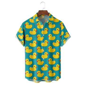 Yellow Ducks Seamless Pattern Hawaiian Golf Shirt,  Men's Golf Shirt, Tropical Vibe Funny Golf Shirt