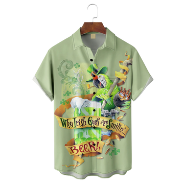 Green St. Patrick's Day Lucky Clover Parrot Beer Gold Coins Hawaiian Golf Shirt, Tropical Vibe Men's Golf Shirt