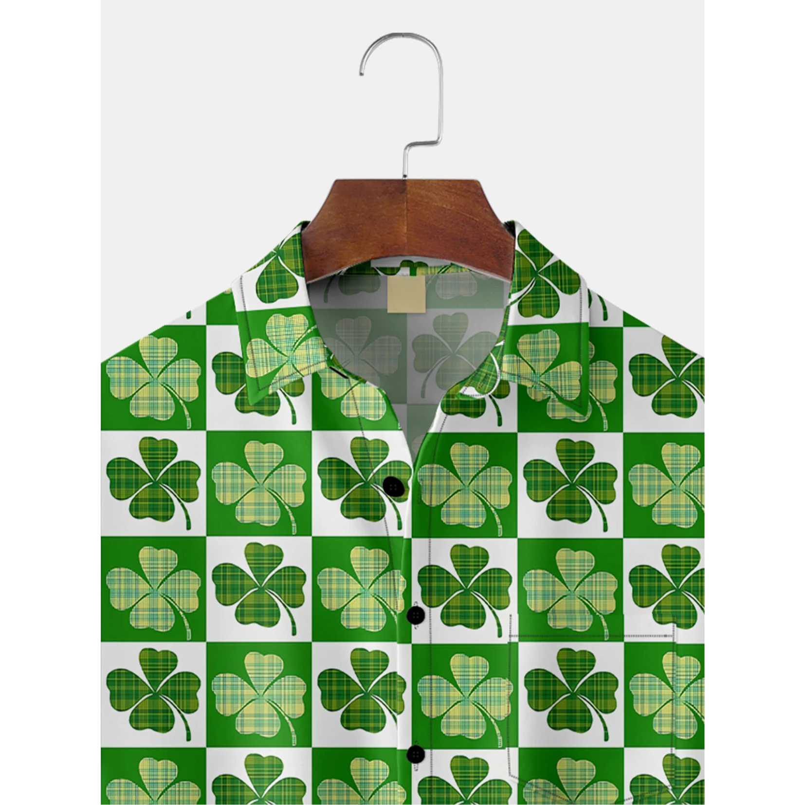 Green St. Patrick's Day Lucky Clover Lucky Grid Hawaiian Golf Shirt, St Paddy's Day Tropical Vibe Men's Golf Shirt