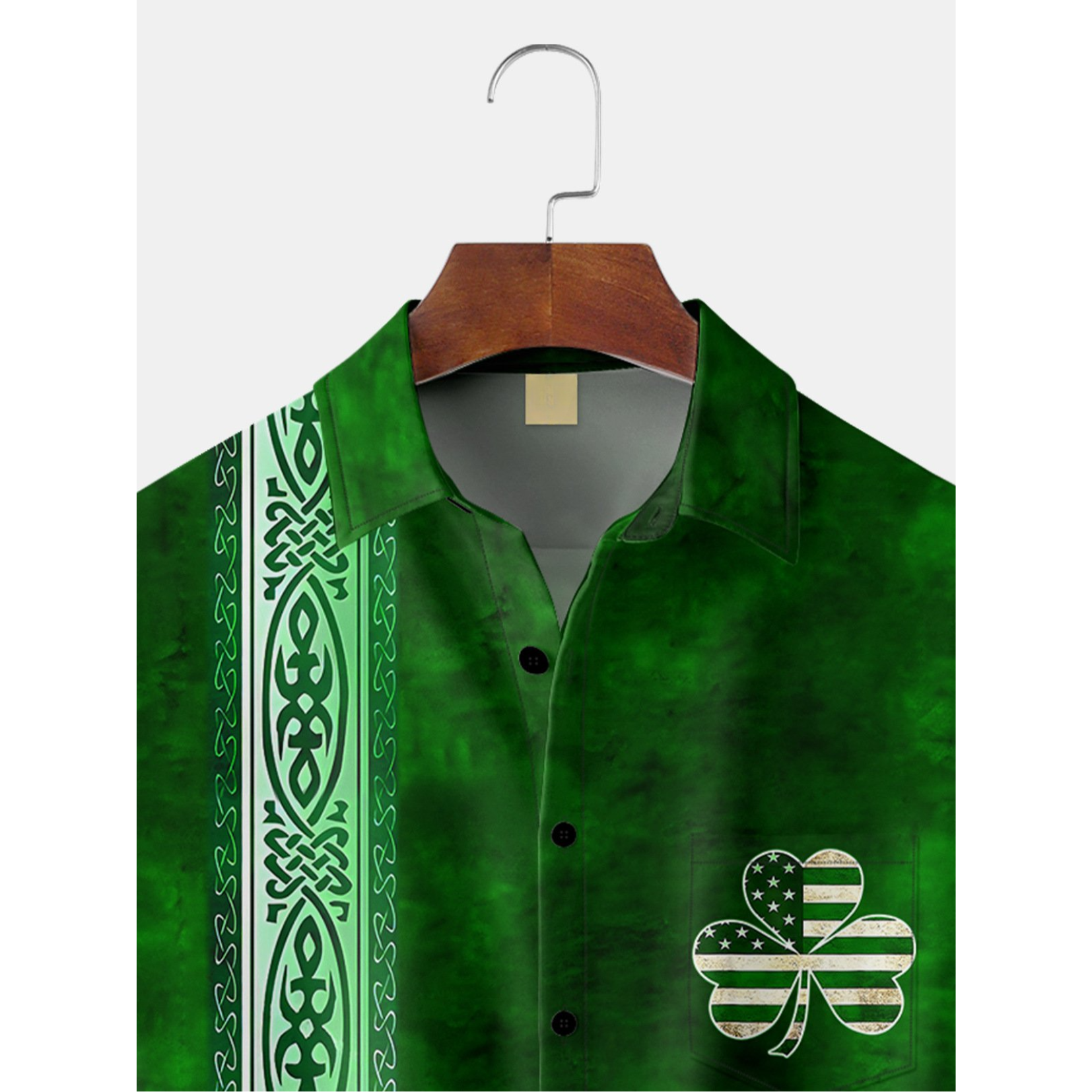 Green St. Patrick's Day Lucky Clover America Flag Print Hawaiian Golf Shirt, Tropical Vibe Men's Golf Shirt