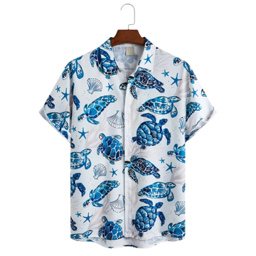 Sea Turtle Pattern Hawaiian Golf Shirt,  Men's Golf Shirt, Ocean Vibe Tropical Vibe Funny Golf Shirt