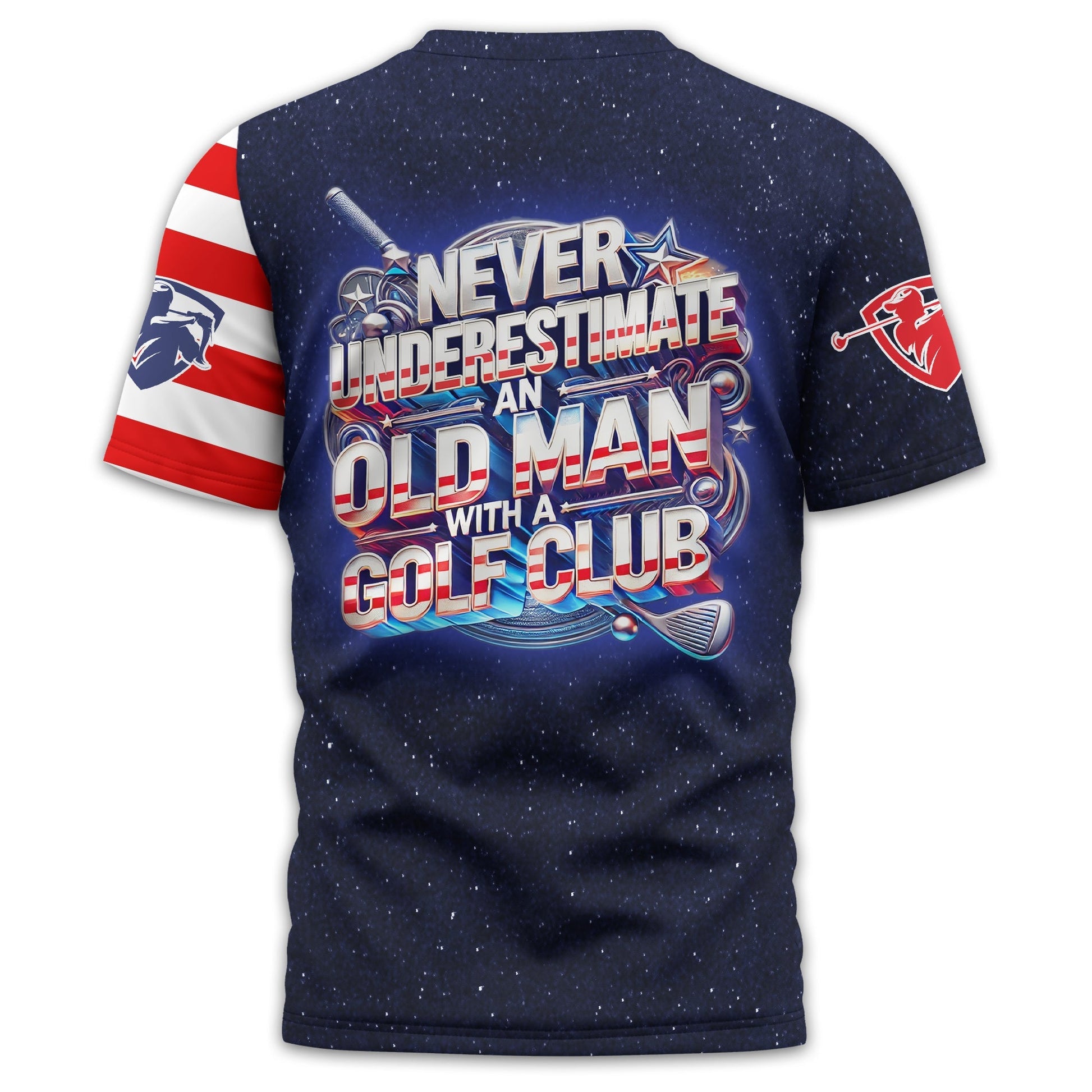 Never Underestimate An Old Man, USA Flag Shirt, Personalized Golf Shirt, Patriotic Golf Shirt, Unique Gift For Golfer