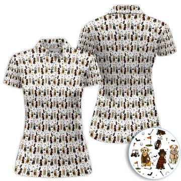 Spooky Slasher Dog Golf Pattern Shirt, Horror Pup Golf Polo For Women, Halloween Golf Lover Gift