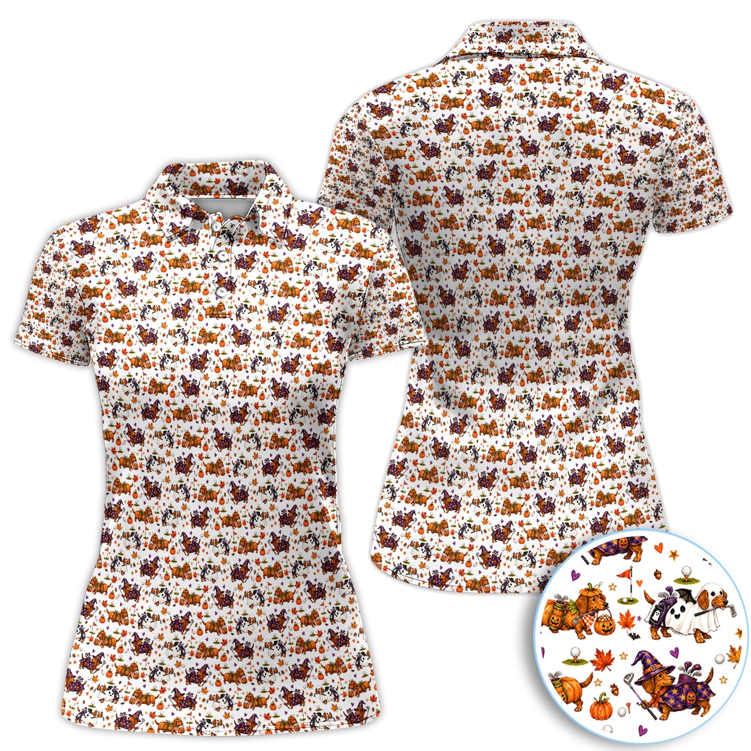 Halloween Dachshund Golf Polo Shirt for Men – Funny Spooky Wiener Dog Golfer Polo