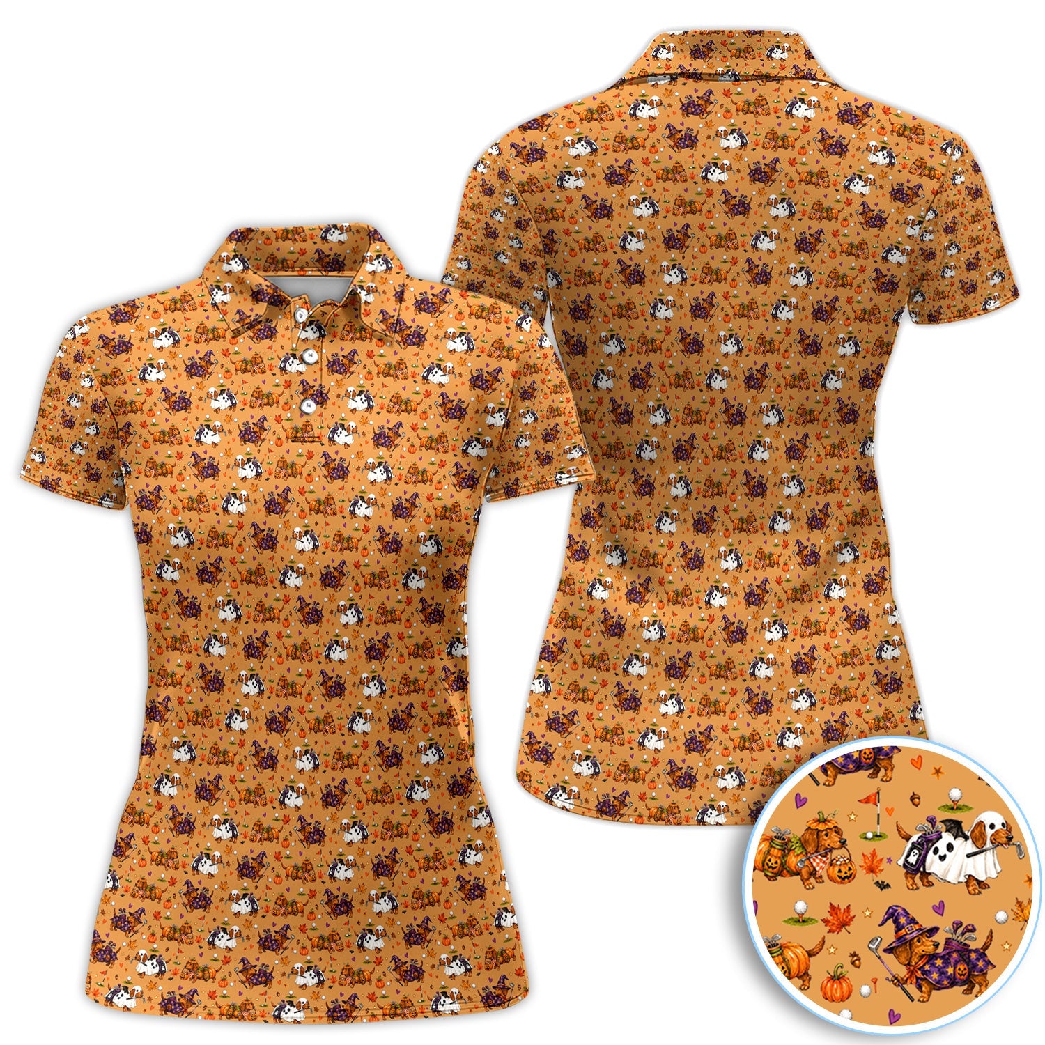 Halloween Dachshund Golf Polo Shirt for Men – Funny Spooky Wiener Dog Golfer Polo
