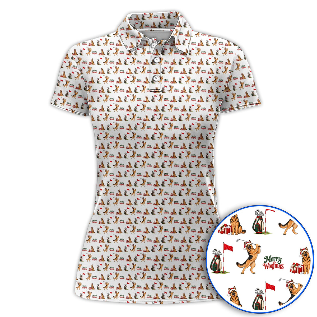 Merry Woofmas German Shepherd Golf Shirt, Christmas Dog Pattern Golf Polos, Xmas Golf Gift For Dog Lovers