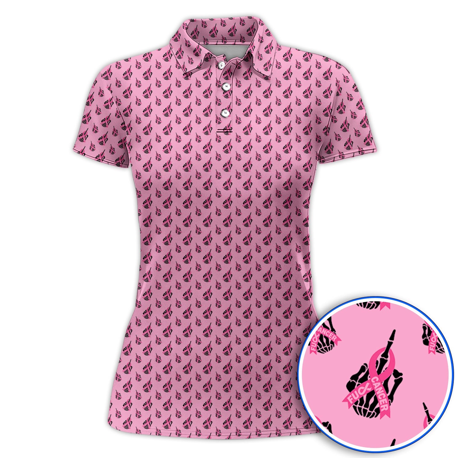 Breast Cancer Awareness Golf Polos, Pink Ribbon Pattern Golf Shirt For Breast Cancer Support, Golf Gift For Golfer