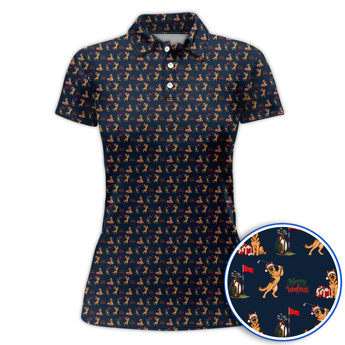 Merry Woofmas German Shepherd Golf Shirt, Christmas Dog Pattern Golf Polos, Xmas Golf Gift For Dog Lovers
