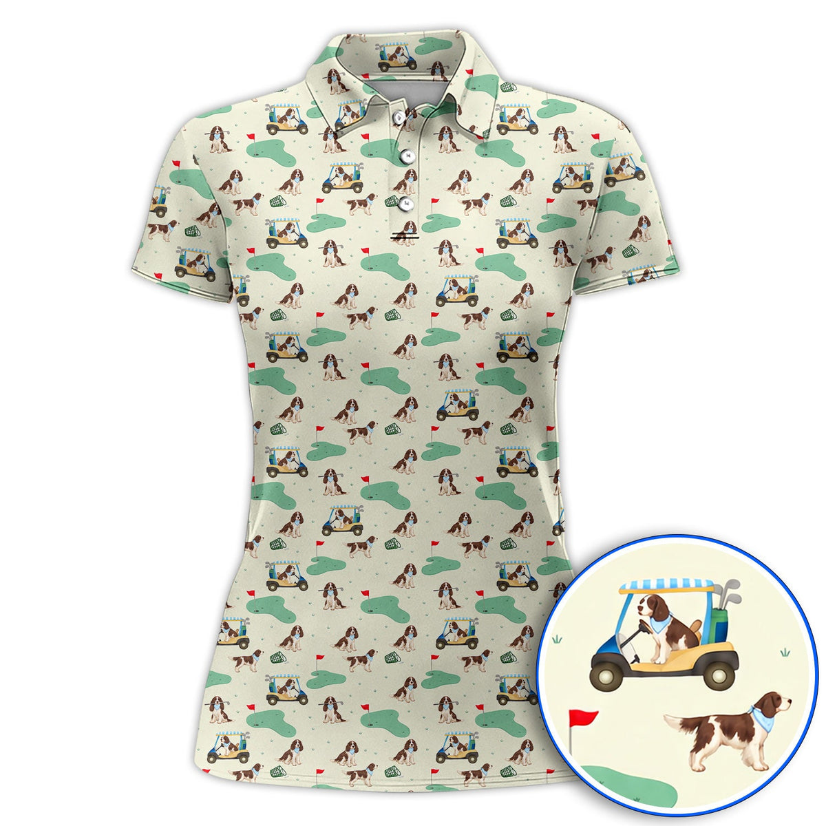 English Springer Spaniel Golf Polos, Pattern Golf Shirt For Dog Lovers, Crazy Golf Gift For Golfer