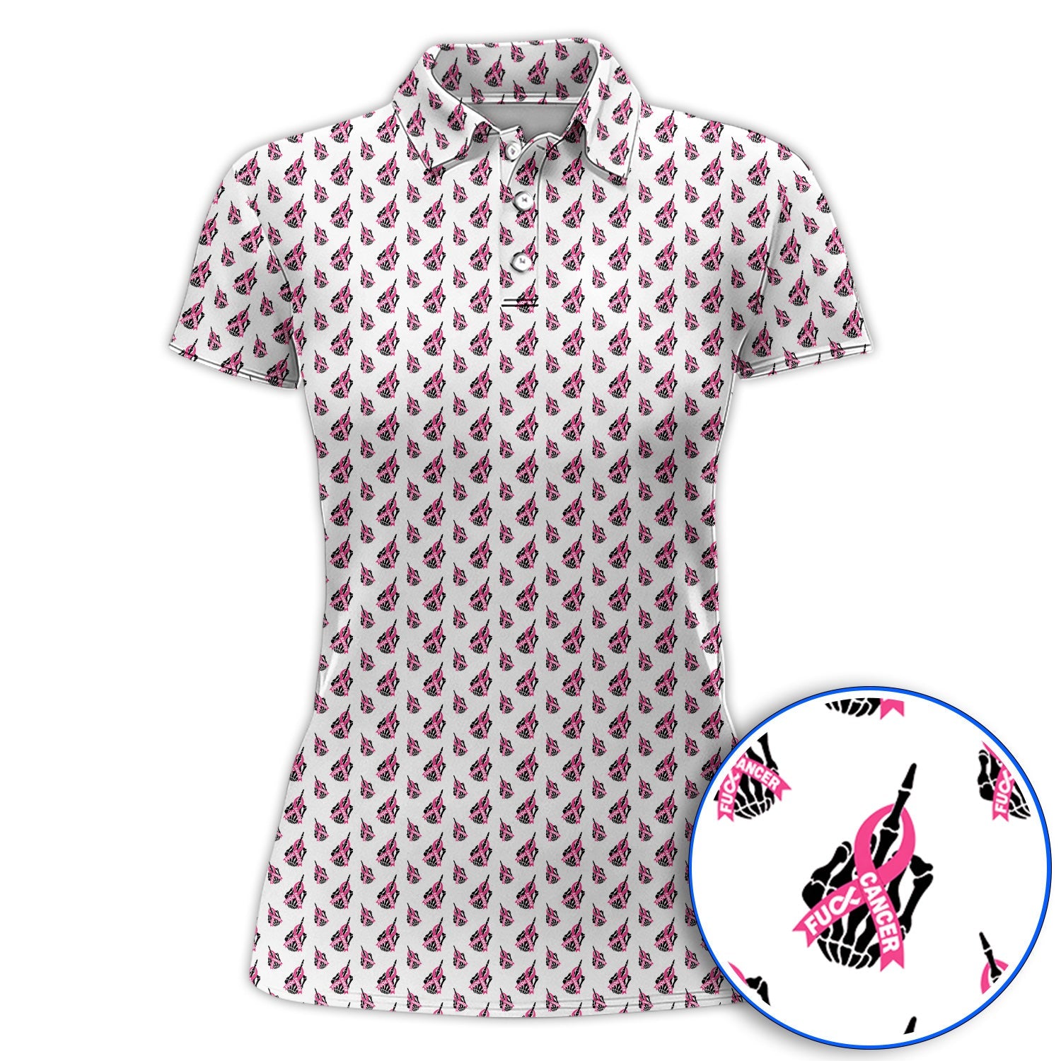 Breast Cancer Awareness Golf Polos, Pink Ribbon Pattern Golf Shirt For Breast Cancer Support, Golf Gift For Golfer