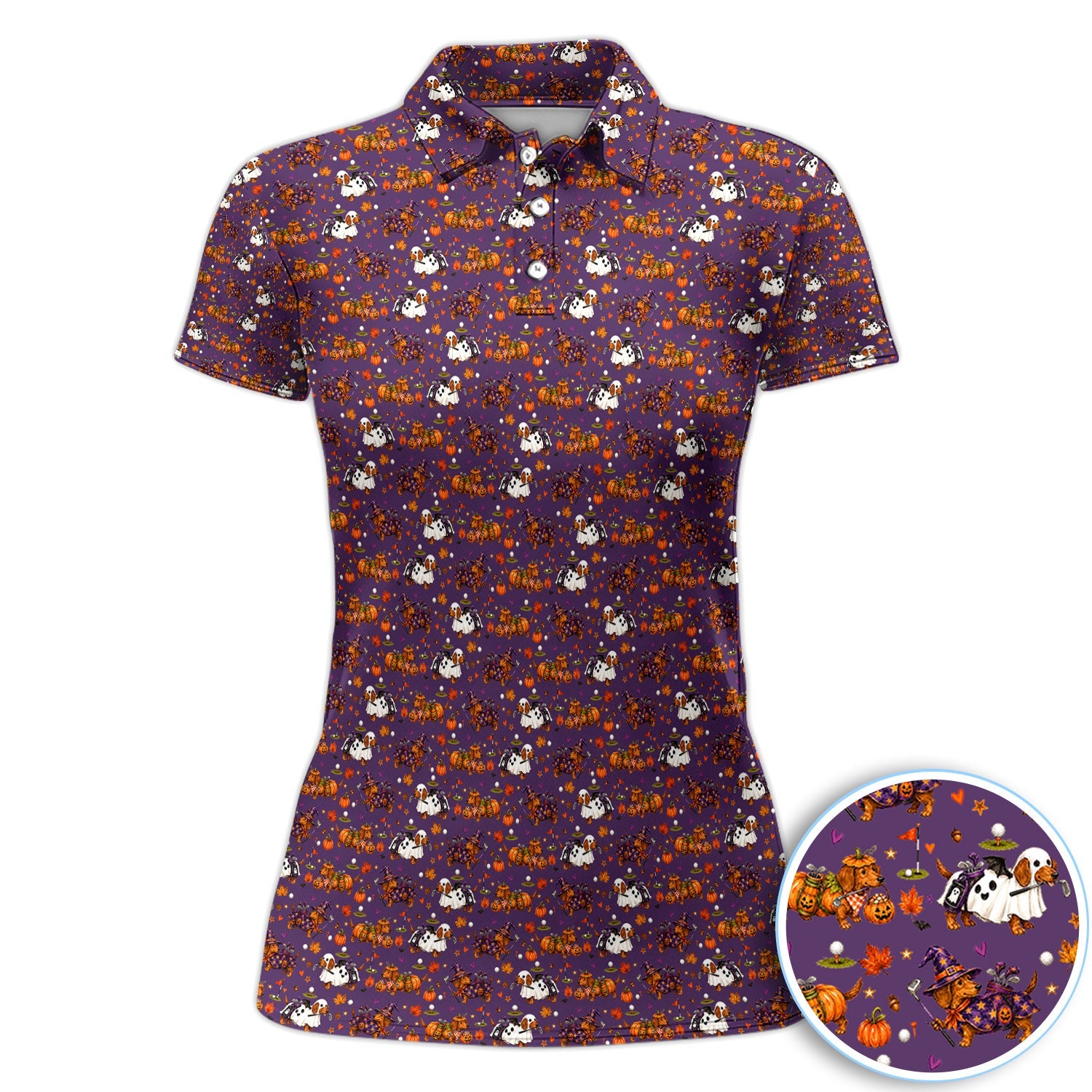 Halloween Dachshund Golf Polo Shirt for Men – Funny Spooky Wiener Dog Golfer Polo