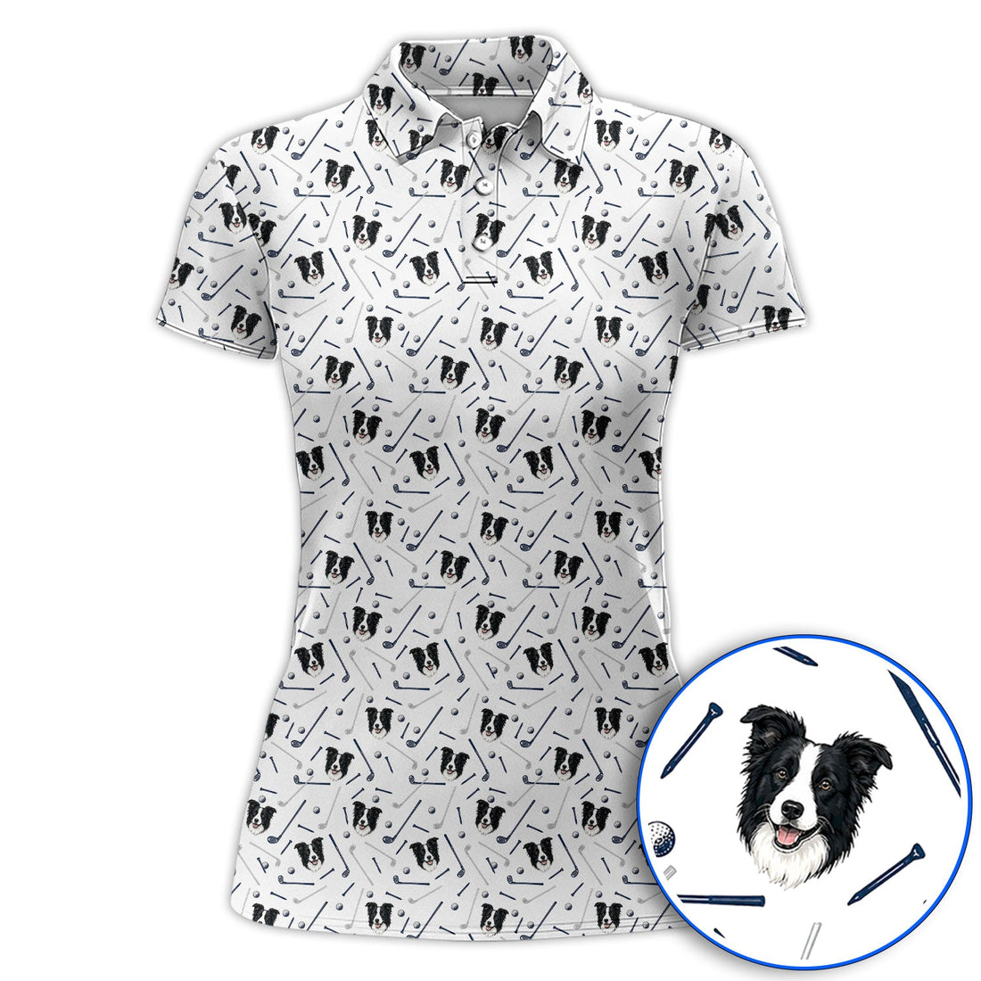 Funny Border Collie Golf Polos, Border Collie Pattern Golf Shirt for Dog Lovers, Golf Gift for Golfer