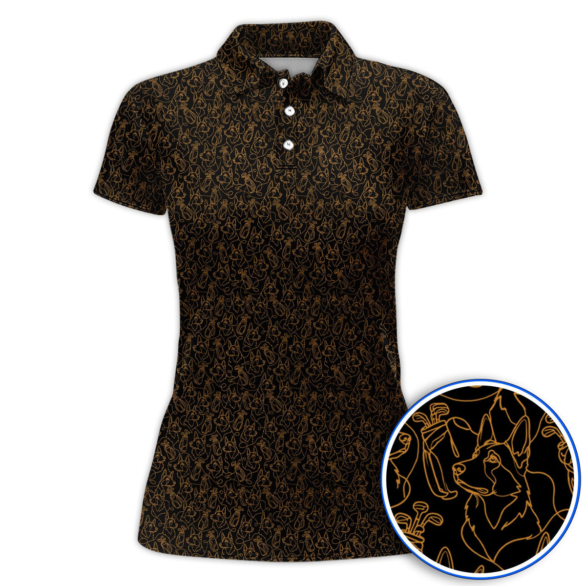 German Shepherd Line Art Golf Shirt, Crazy German Pattern Golf Shirt, Golf Gift For Golfers