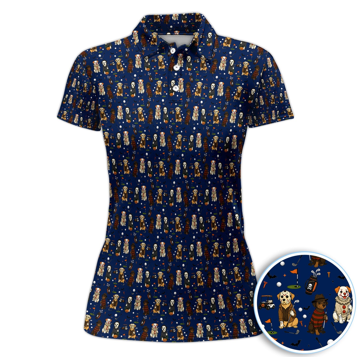 Funny Horror Dog Halloween Golf Pattern Shirt, Spooky Dog Golf Polo For Women, Halloween Golfer Gift