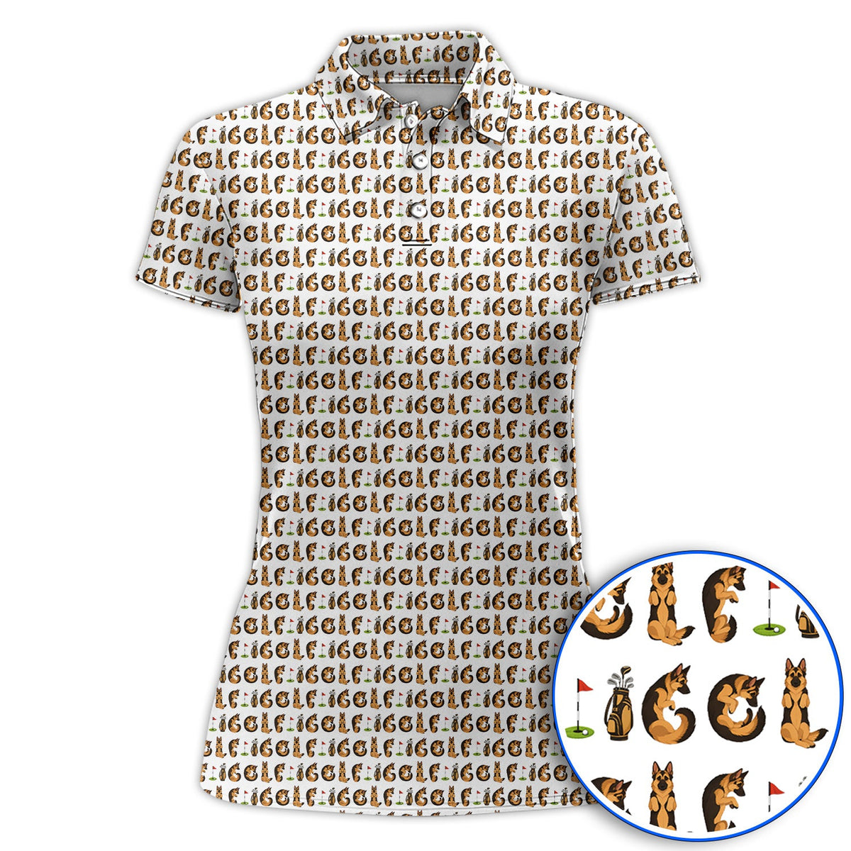 Crazy German Shepherd Pattern Golf Shirt, German Dog Golf Polos, Golf Gift For Golfers