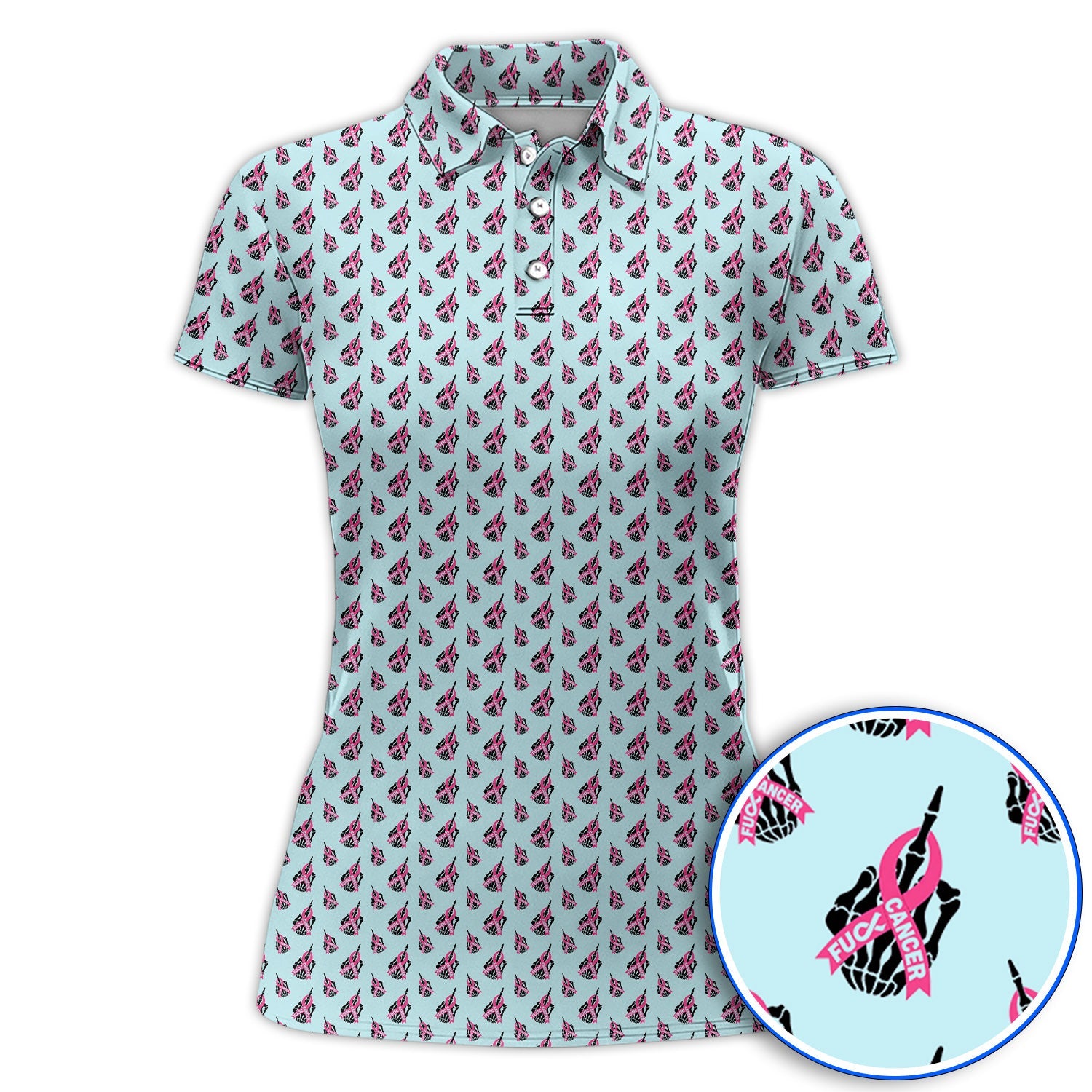 Breast Cancer Awareness Golf Polos, Pink Ribbon Pattern Golf Shirt For Breast Cancer Support, Golf Gift For Golfer