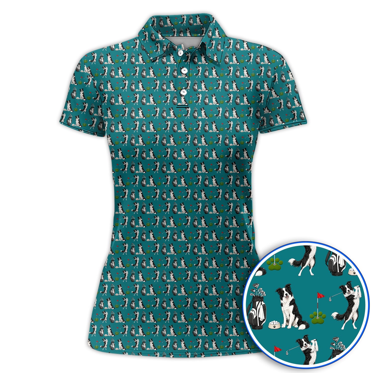 Border Collie Golf Polos, Border Collie Pattern Golf Shirt for Dog Lovers, Funny Golf Gift for Golfer
