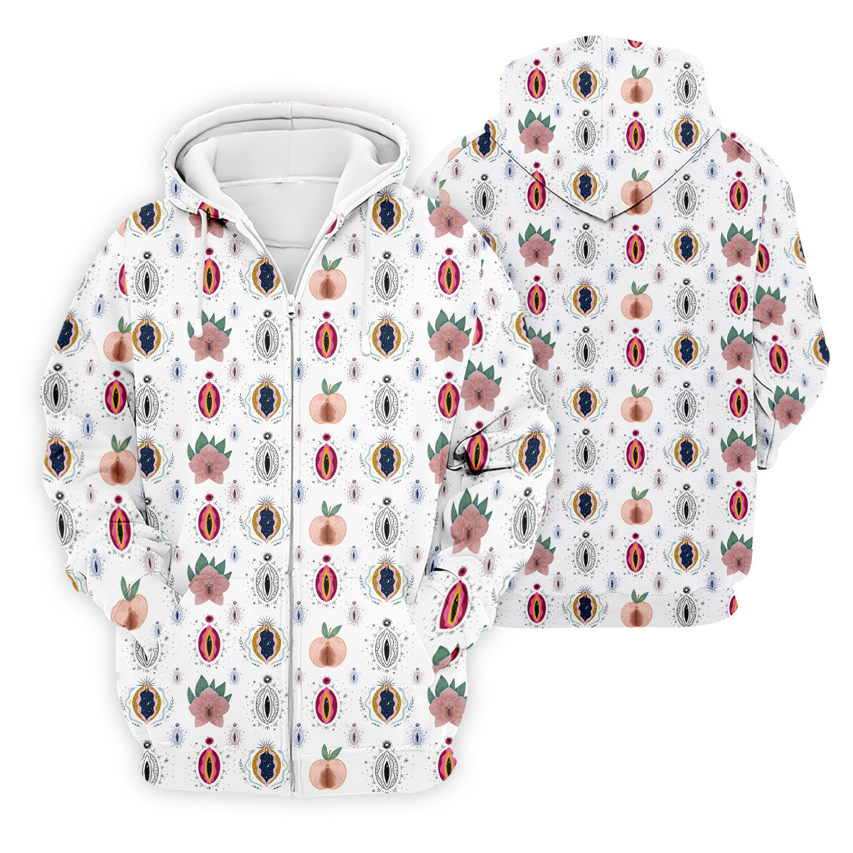 Abstract Peach Botanical Pattern Golf Shirt, Mens Golf Polo, Golf Apparel For Men