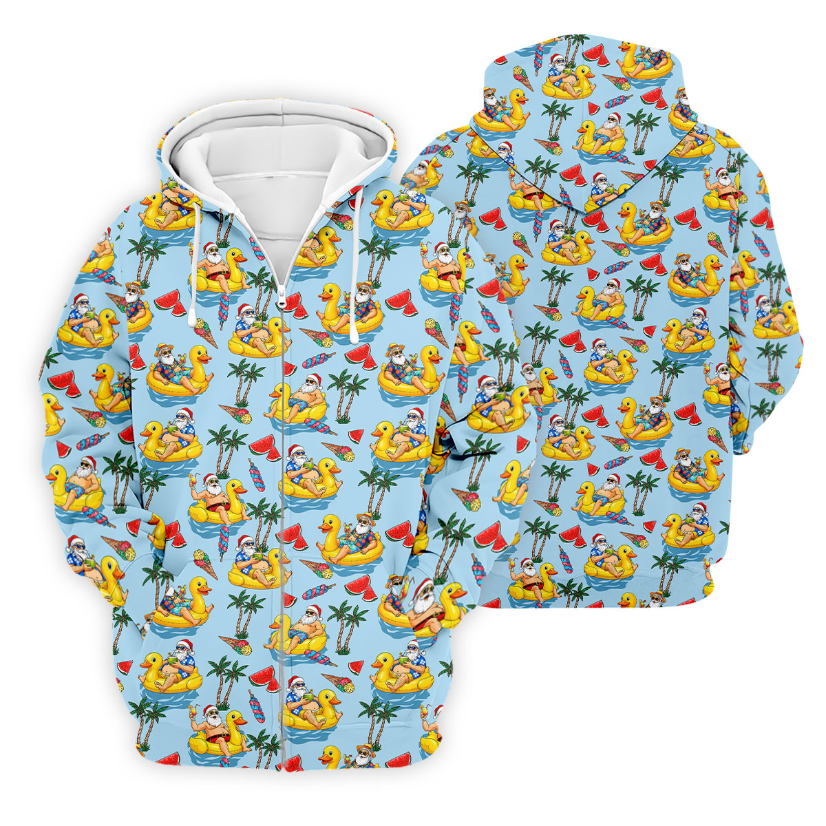Men's Santa Duck Pool Float Hawaiian Golf Shirt, Christmas Golf Shirt, Golf Apparel For Men
