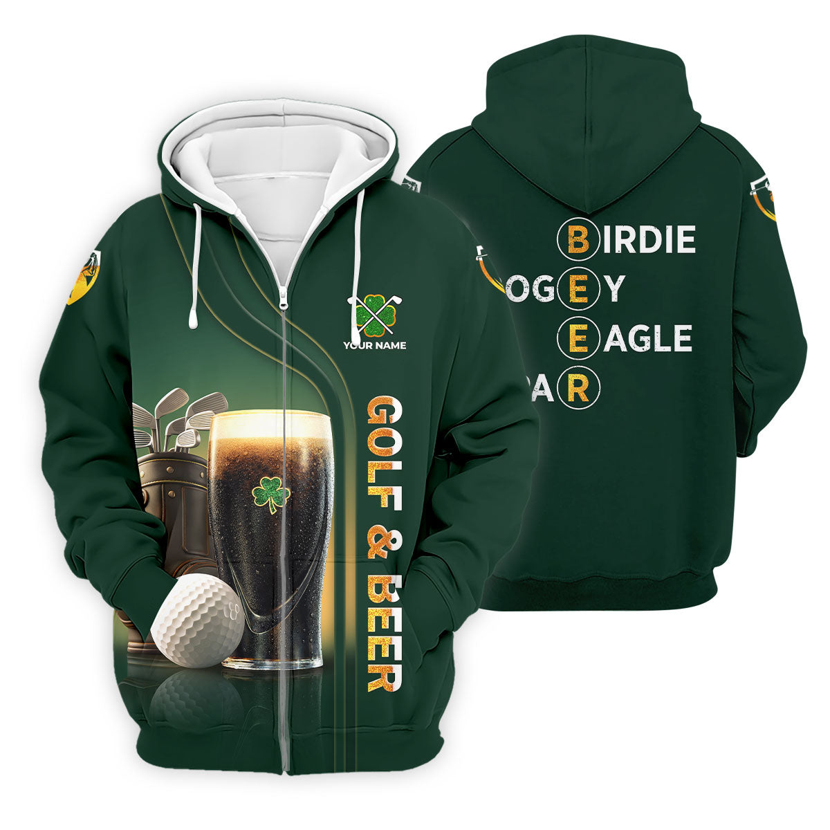 Birdie Bogey Eagle Par Golf And Beer St Patrick's Day Green Golf Tops For Men, Golf Shirts For Men