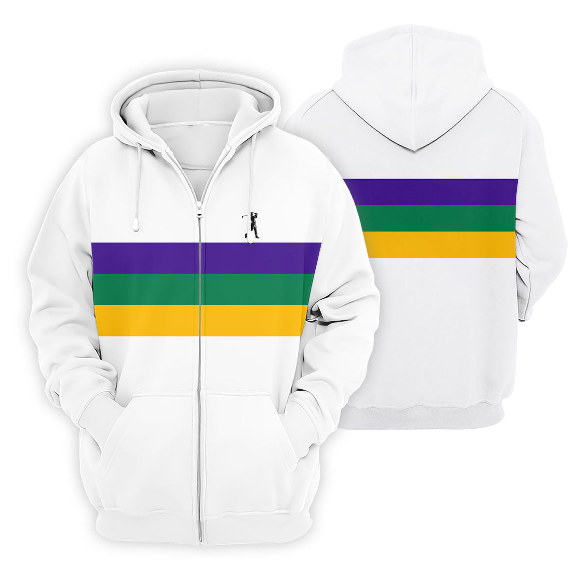 Mardi Gras Purple Green Gold Horizontal Stripes White Golf Shirt, Golf Tops For Men, Polo ShirtFor Men