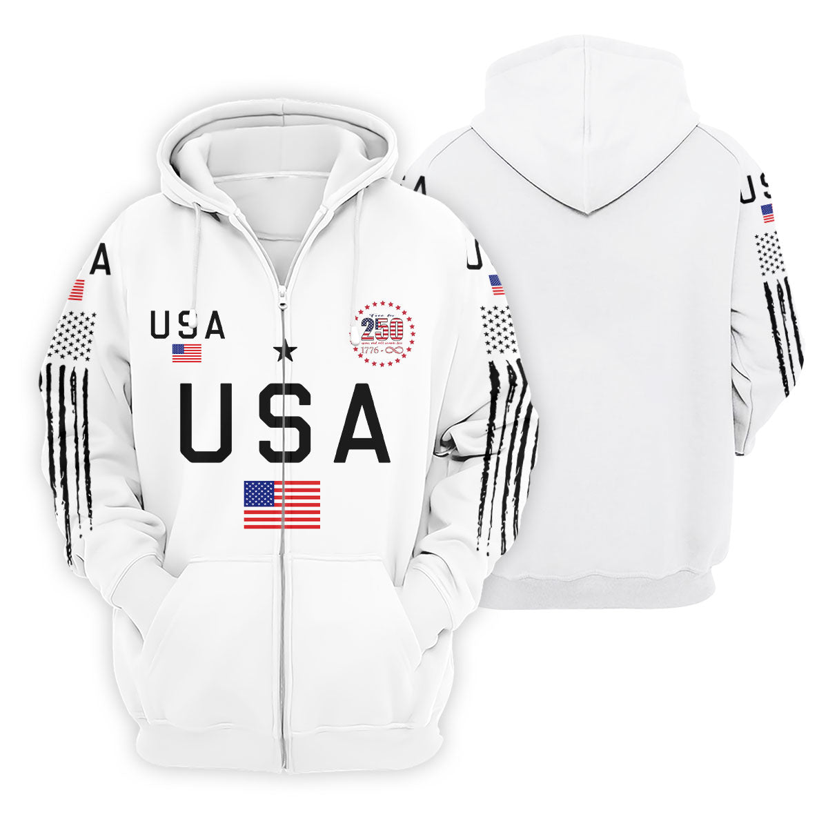 USA 250th Anniversary Hoodie, Independence Day Apparel, White Hooded Jumper 4th Of July Gift