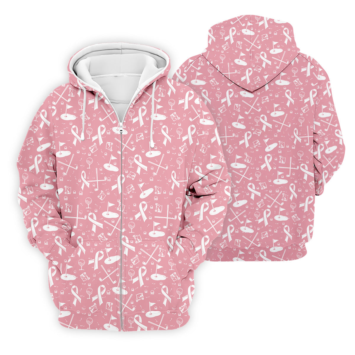 Awareness Ribbon Light Pink And White Golf Shirt, Cancer Awareness Shirt, Polo ShirtFor Men