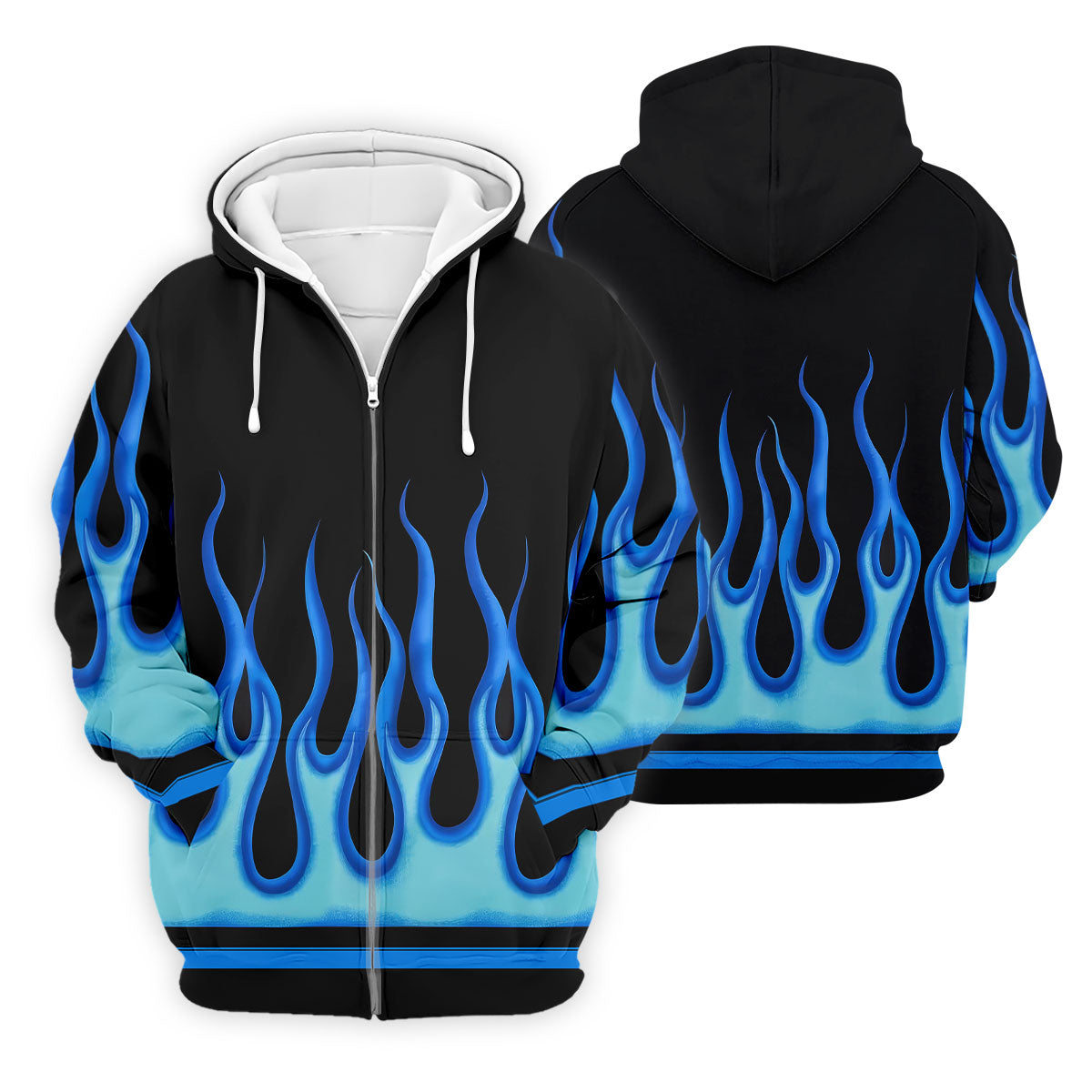 Black Blue Flame Sleeve Golf Shirt, Men's Golf Shirt, Golf Apparel For Men
