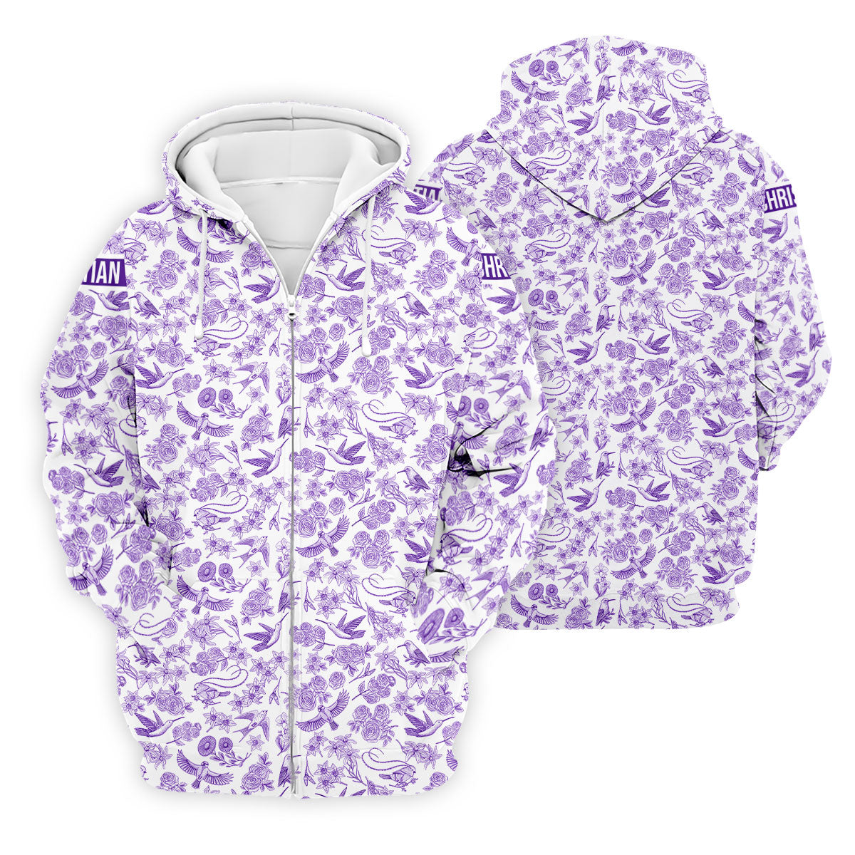 Custom Name Toile de Jouy Birds And Flowers Purple And White Polo ShirtFor Men, Golf Gift For Men