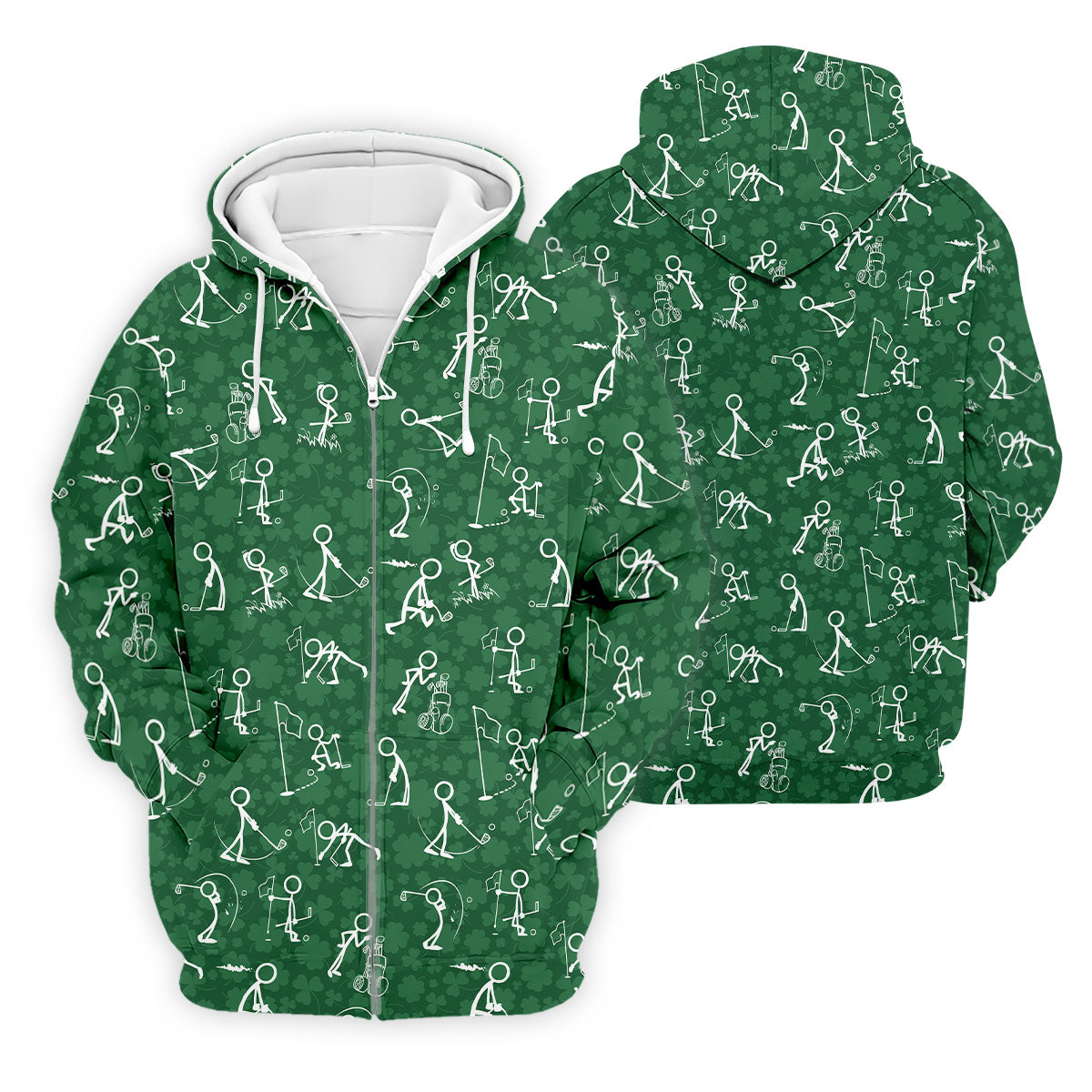 Stick Figure Golf Pose Shamrock Golf Shirt, St Patrick's Day Golf Tops For Men, Polo ShirtFor Men