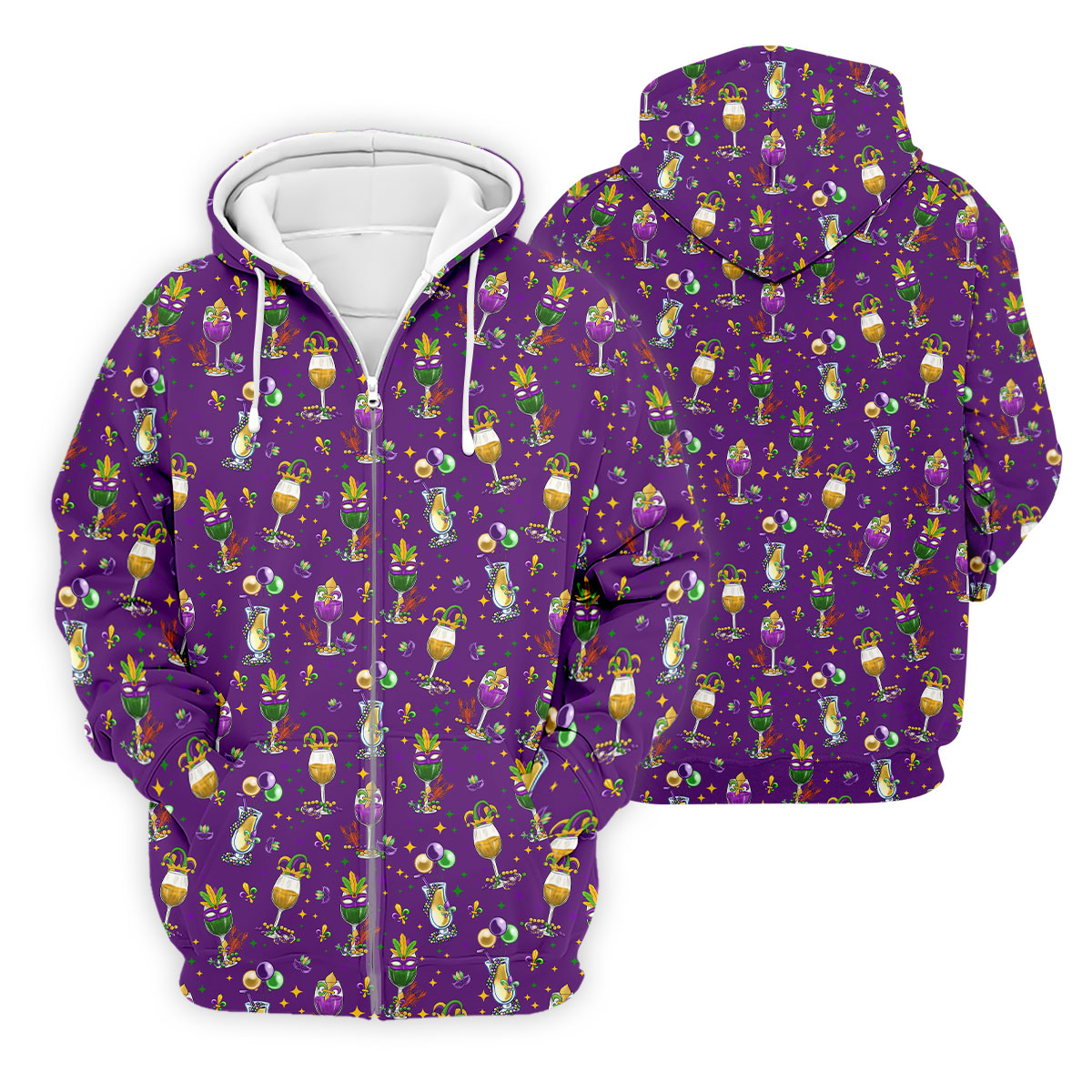 Mardi Gras Wine Glass Beaded Garland Fleur De Lis Purple Golf Shirt, Polo ShirtFor Men, Golf Shirts For Men