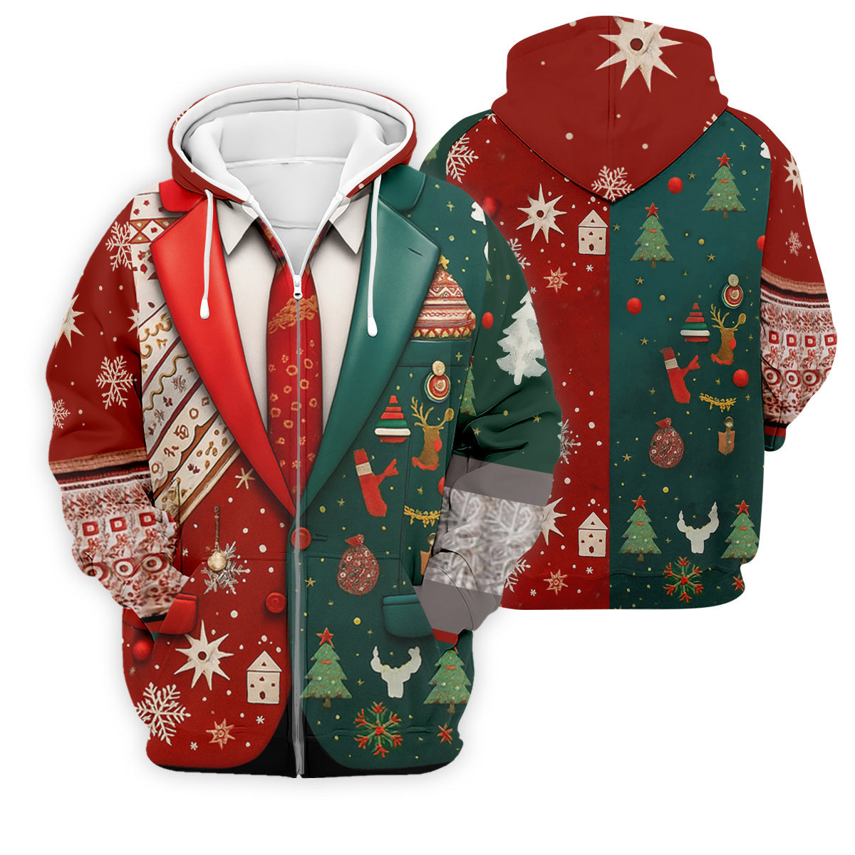 Red And Green Xmas Vintage Prints Men's Golf Polo Shirttmas Golf Shirt, Golf Gift For Men