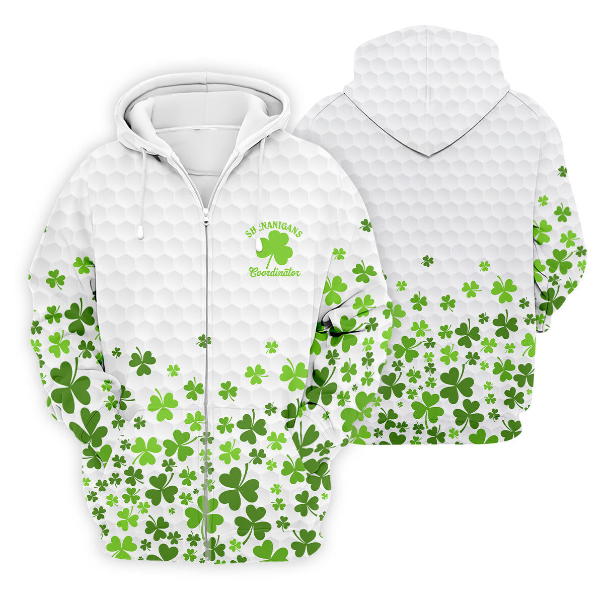 Shenanigans Coordinator Golf Ball Pattern St Patrick Day White Golf Shirt, Golf Tops For Men, Golf Shirts For Men