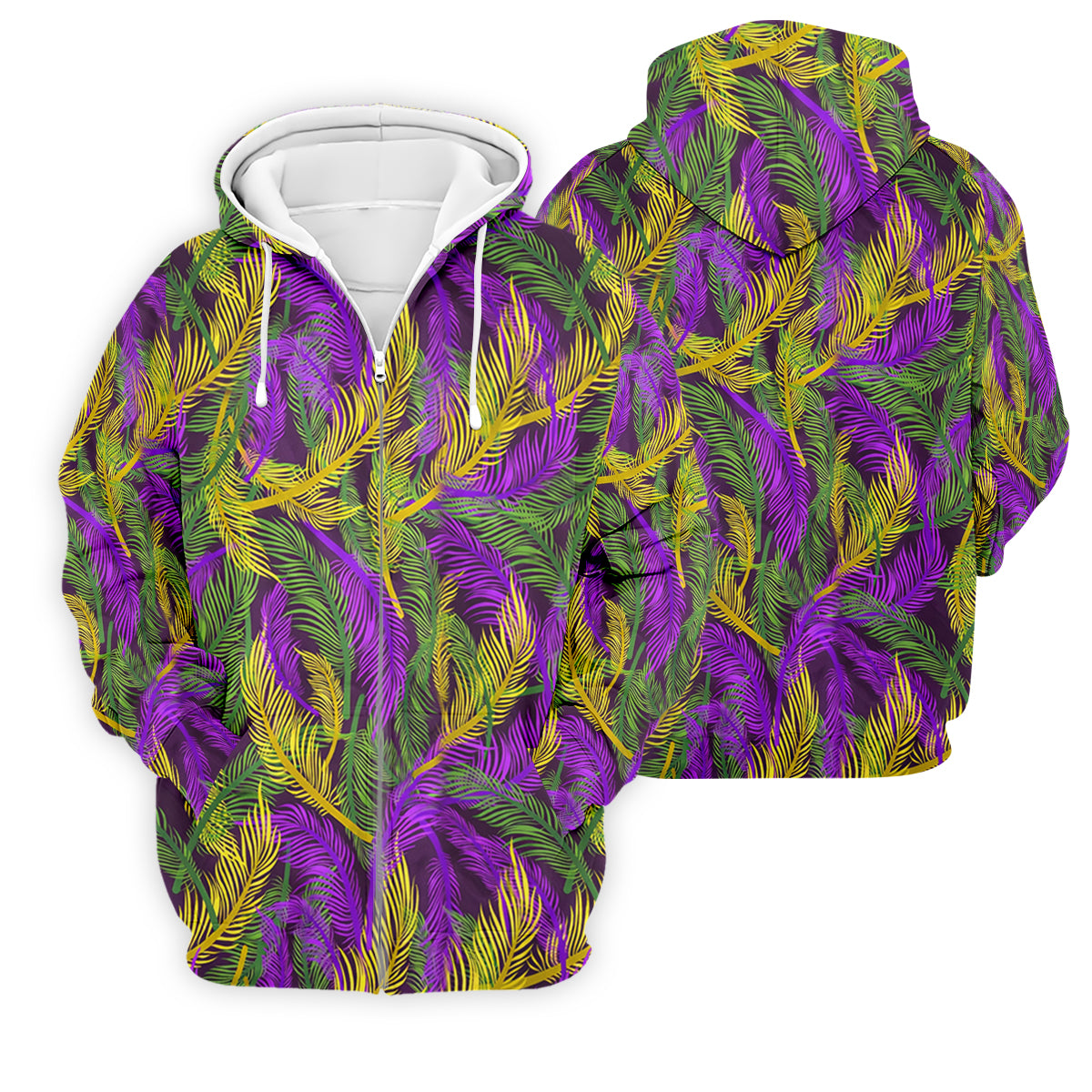 Purple Green Gold Feather Pattern Mardi Gras Golf Shirt, Polo ShirtFor Men, Golf Shirts For Men