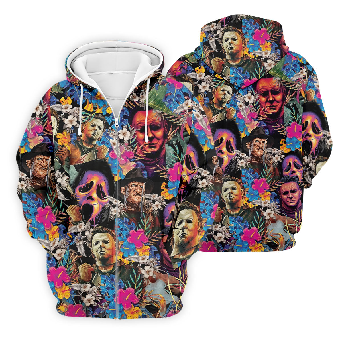 Tropical Horror Character Hawaiian Golf Shirt, Mens Golf Polo, Halloween Golf Apparel
