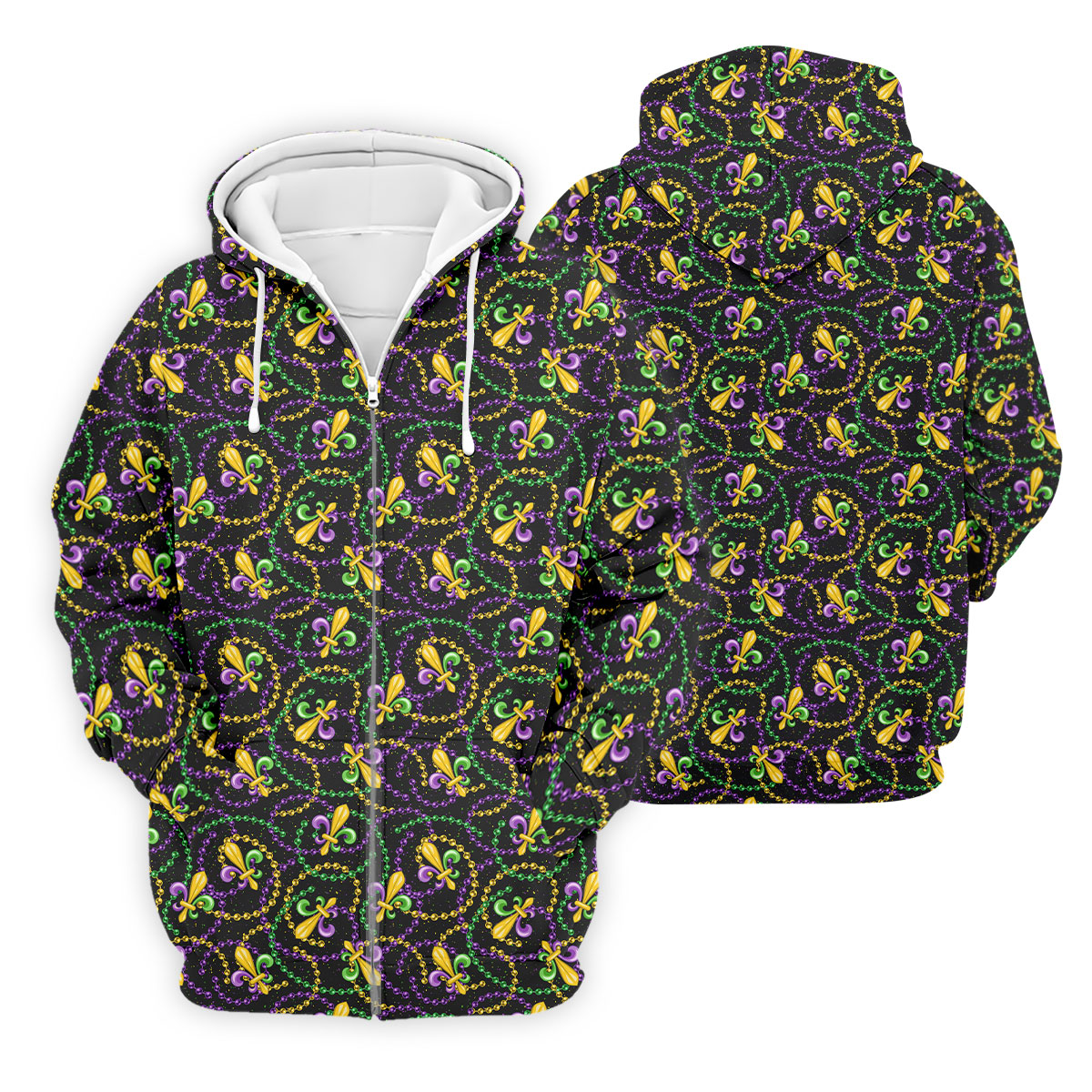 Mardi Gras Beads Purple Green Gold Fleur De Lis Golf Tops For Men, Golf Shirts For Men, Polo ShirtFor Men