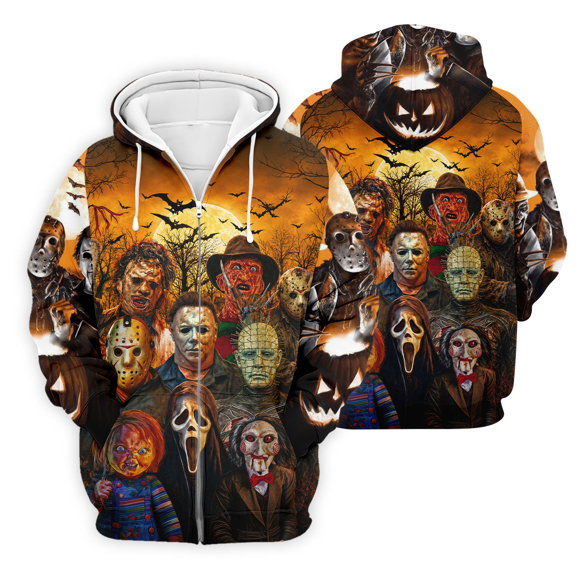 Halloween Horror Character Hawaiian Golf Shirt, Mens Golf Shirts, Golf Apparel For Men