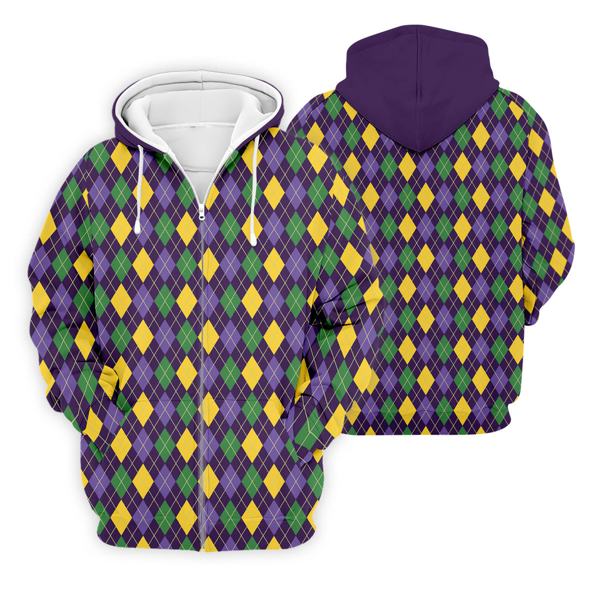 Green Purple Gold Argyle Pattern Mardi Gras Golf Shirt, Polo Shirt Men, Golf Shirts For Men
