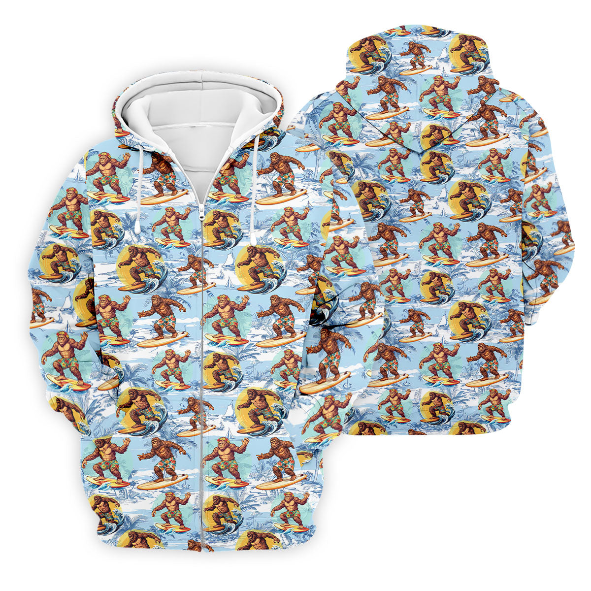 Surfing Bigfoot Hawaiian Golf Shirt, Mens Golf Shirts, Golf Apparel For Men