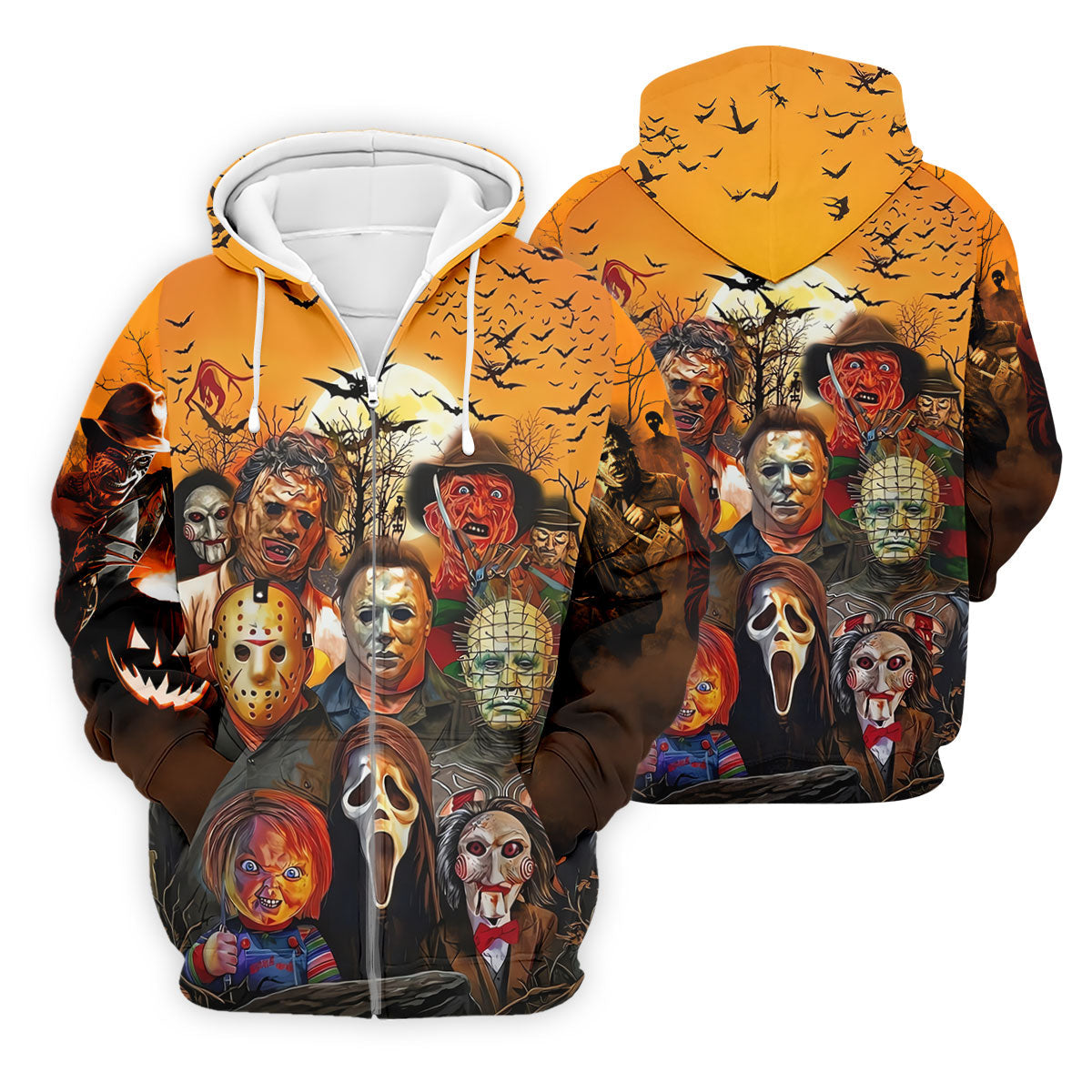 Halloween Horror Character Sunset Hawaiian Golf Shirt, Men's Golf Shirt, Printed Golf Shirts