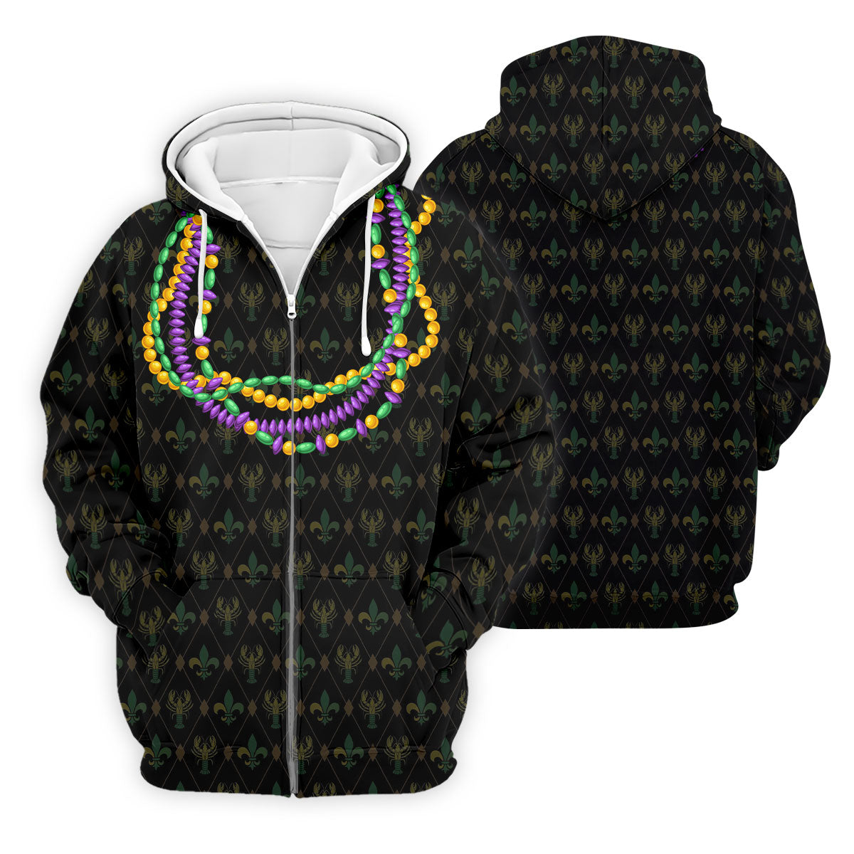 Mardi Gras Beads Chain Crawfish Fleur De Lis Black Golf Shirt, Polo ShirtFor Men, Golf Shirts For Men