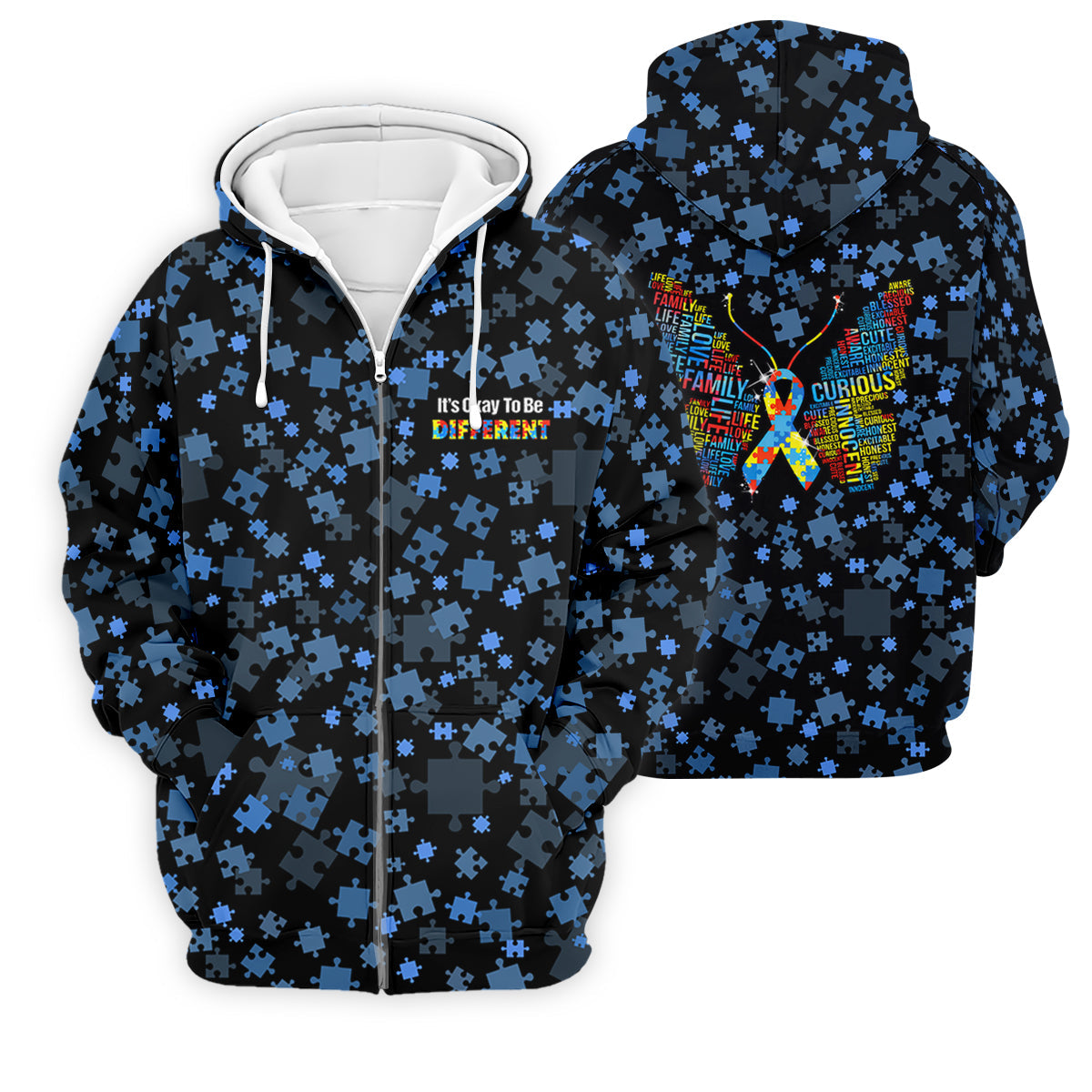 It's Okay To Be Different Autism Awareness Black And Blue Puzzle Pattern Golf Tops For Men, Polo ShirtFor Men