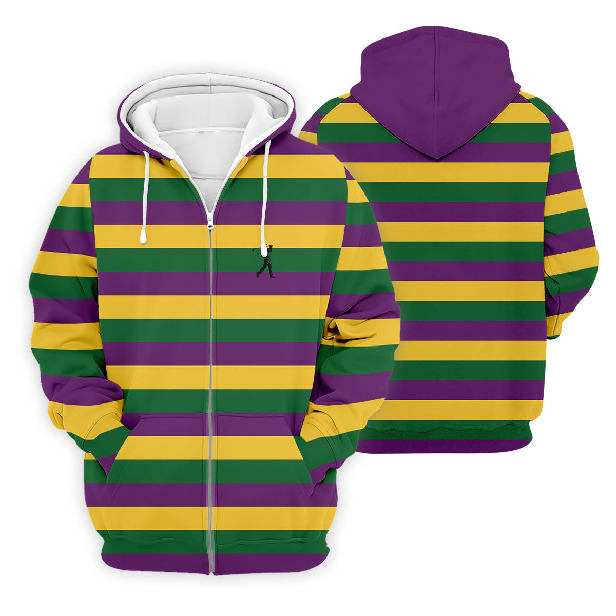 Gold Purple Green Mardi Gras Stripe Pattern Men's Golf Polo ShirtGift For Men, Golf Shirts For Men