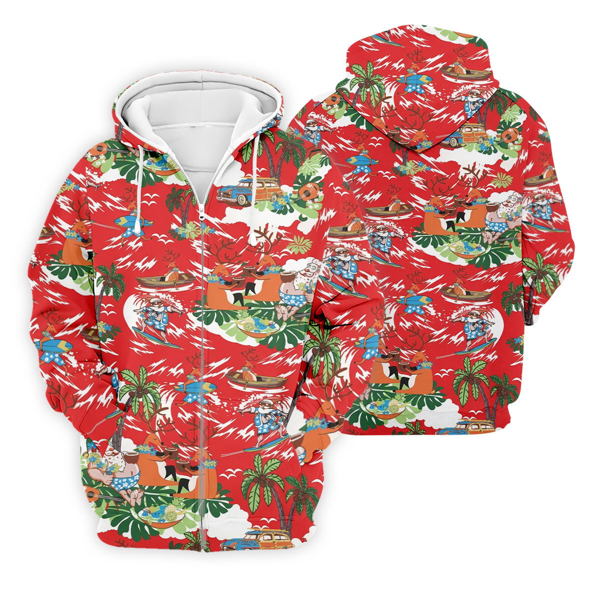 Men's Funny Tropical Santa Surfing Golf Shirt, Christmas Golf Shirt, Printed Golf Shirts
